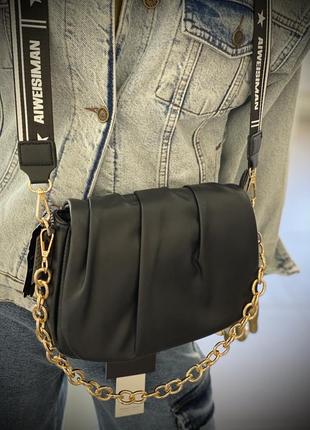 Стильная💣📸базовая сумка с акцентным текстилтным ремнем и цепочкой💣📸высокий сигмент фабричного качества💣📸3 фото