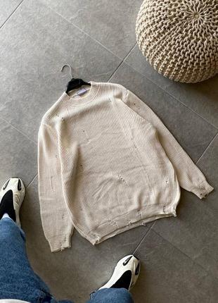 Трендовый премиум рваный свитшот мужской свитер качественный стильный молодежный