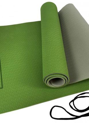 Килимок для йоги та фітнесу easyfit tpe+tc 6 мм двошаровий зелений-сірий