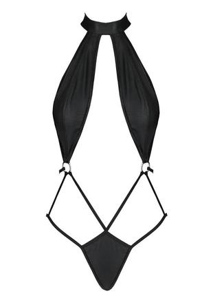 Боди из эко кожи стринги низкая посадка декольте открытая спинка чокер +plus size