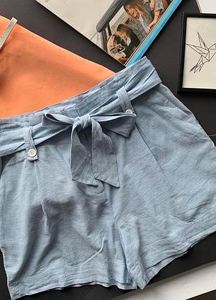 🩳прекрасные высокие голубые шорты/шорты с поясом/льняные шорты с карманами/шорты лён🩳
