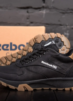 Мужские зимние кожаные ботинки reebok : r-02черн.бот