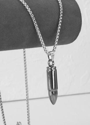 Чоловічий кулон на шию з ланцюжком "bullet" з нержавіючої сталі2 фото