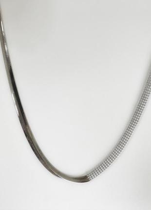 Цепочка-чокер двойной  жгут в стиле минимализм, плетение змейка ,серебряное покрытие 925 пробы, длина 37+6 см8 фото
