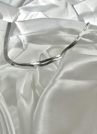 Цепочка-чокер двойной  жгут в стиле минимализм, плетение змейка ,серебряное покрытие 925 пробы, длина 37+6 см4 фото