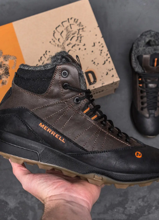 Чоловічі зимові шкіряні черевики merrell chocolate м-05ш бот