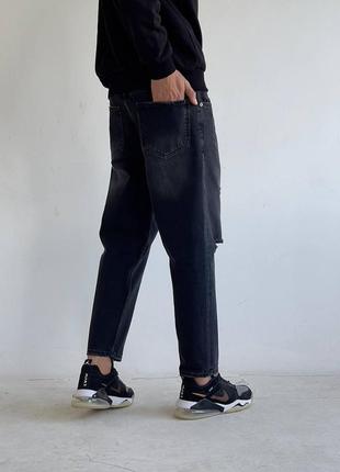Мужские джинсы с потертостями темно серые6 фото