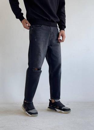 Мужские джинсы с потертостями темно серые4 фото