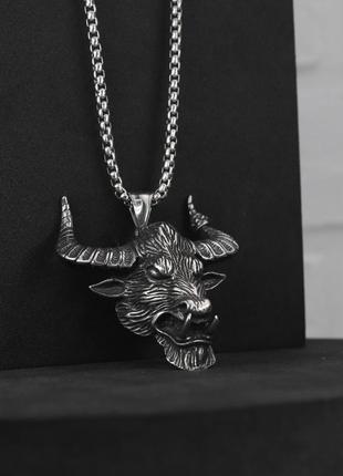 Чоловічий кулон на шию з ланцюжком "bull" з нержавіючої сталі