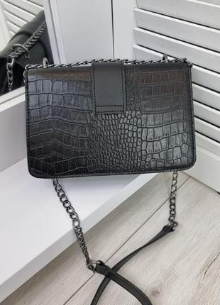 Женская качественная сумка, стильный каркасный клатч из эко кожи на 2 отдела черный8 фото