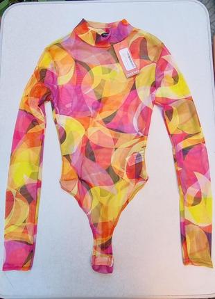 Боди boohoo сеточка новый разноцветный с длинными рукавами