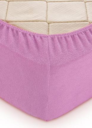 Простирадло на резинці 90*200 махрова однотонна полуторна, простирадла на резинці зносостійка стильне рожевий