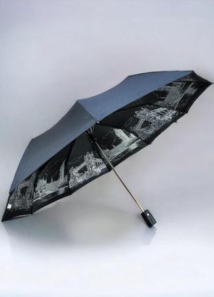 Жіноча складана парасолька toprain з напівавтоматичним механізмом і системою антивітер, чорний із принтом міста1 фото