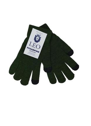 Сенсорные теплые  мужские перчатки лео олива