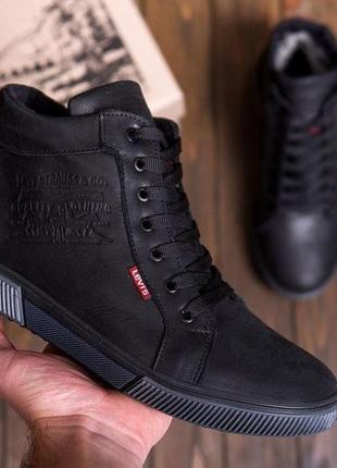 Чоловічі зимові класичні черевики levis, чоловічі шкіряні черевики, чоловічі зимові теплі черевики на хутрі