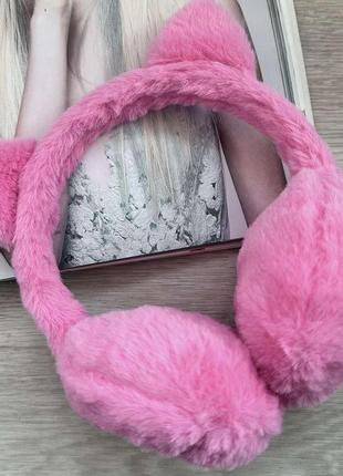 Наушники теплые с кошачьими ушками сердце светло-розовый one size (507)9 фото