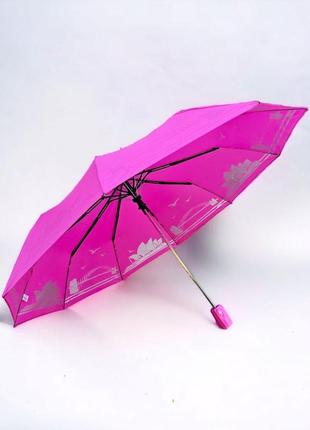 Жіноча парасолька напівавтомат складаний від дощу toprain 10 спиць із малюнком усередині рожевий1 фото