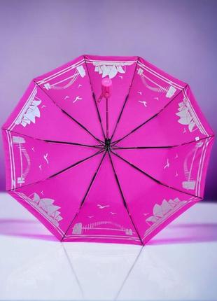 Женский зонт полуавтомат складной от дождя toprain 10 спиц с рисунком внутри розовый6 фото