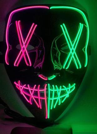 Неоновая маска анонимуса судная ночь розовая-зеленая.2 фото