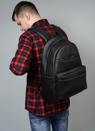 Мужской черный рюкзак для спортзала, экокожа3 фото
