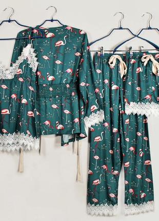 Комплект для дома, пижама фламинго 666 m green1 фото