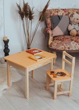 Детский стол и стул желтый. для учебы,рисования,игры. стол с ящиком и стульчик.4 фото