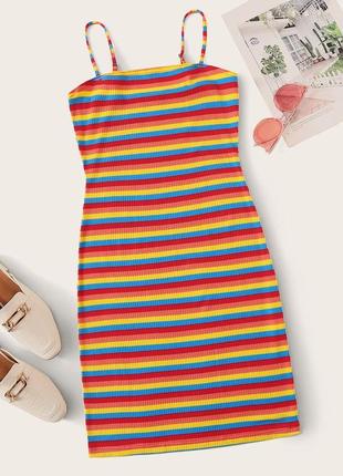 Трикотажное платье shein rainbow striped ribbed mini dress