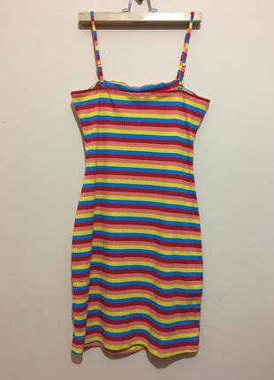 Трикотажное платье shein rainbow striped ribbed mini dress9 фото