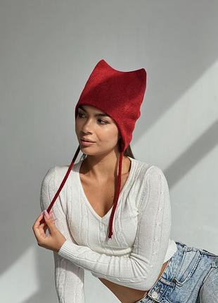 Шапка с ушками кошка d.hats бордового цвета теплая универсальная