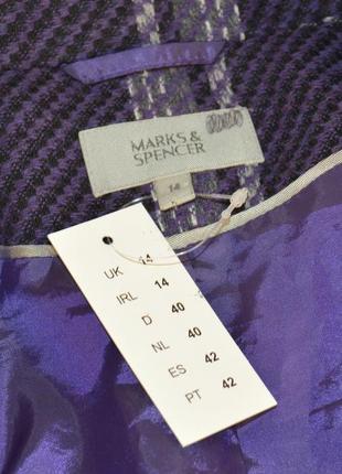 Брендовое фиолетовое демисезонное пальто полупальто в клетку marks&spencer турция шерсть3 фото