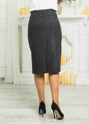 Зимняя темно-серая женская юбка приталенного фасона из плотного трикотажа  48, 50, 54, 56, 583 фото