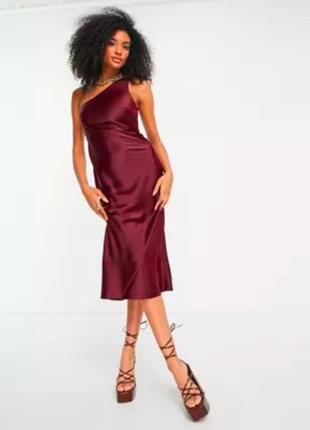 Сукня вечірня однотонна на одне плече asos бордова