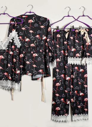 Комплект для дома, пижама фламинго 666 l black1 фото