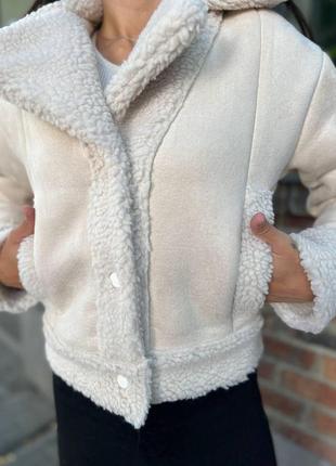 Дубленка с мехом короткая женская теплая серая размер s, m, l, xl | куртка женская барашек7 фото