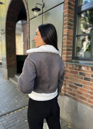 Дубленка с мехом короткая женская теплая серая размер s, m, l, xl | куртка женская барашек3 фото