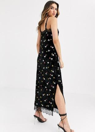 Шикарное платье asos, бархат + вышивка, в цветы, кружевная отделка,