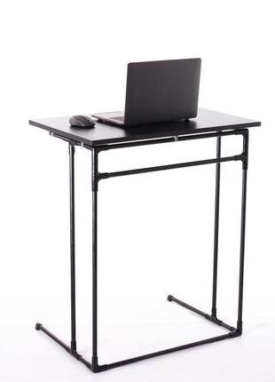 Металевий столик для ноутбука mouzer wood з дерев'яною поверхнею чорного кольору1 фото