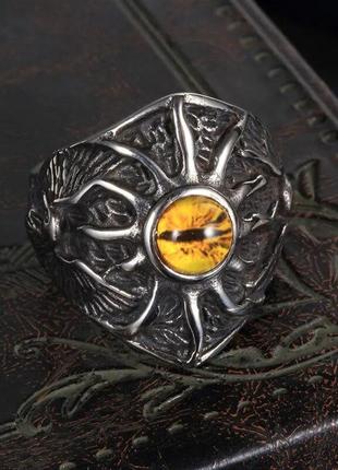 Кольцо мужское байкерское готический перстень в виде желтого глаза размер регулируемый