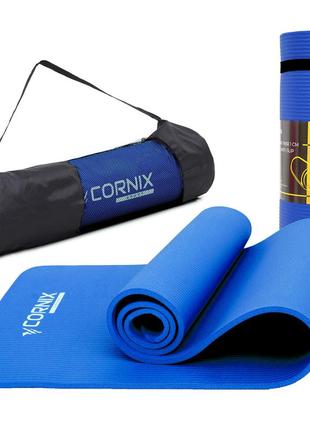 Килимок спортивний cornix nbr 183 x 61 x 1 см для йоги та фітнесу xr-0009 blue