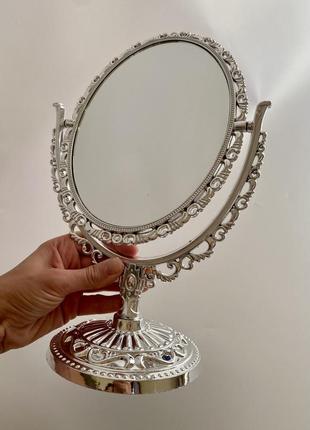 Зеркало косметическое  двустороннее, винтажный дизайн, декор для фото 30х13х19 см (пластик)