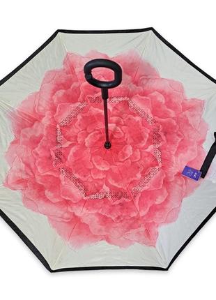 Зонтик обратного сложения sl трость с цветком изнутри #01711a/45 фото