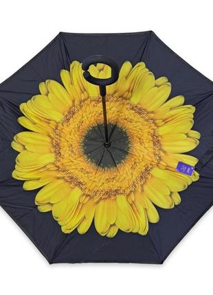 Зонтик обратного сложения sl трость с цветком изнутри #01711a/53 фото