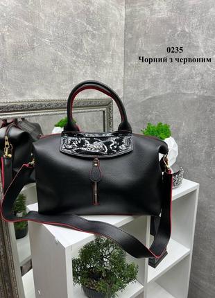 Черная сумка- саквояж деловая удобная  брендовая женская2 фото