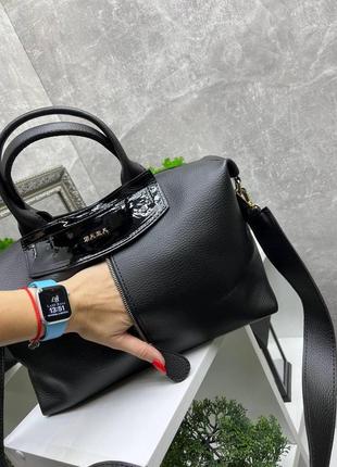 Черная сумка- саквояж деловая удобная  брендовая женская7 фото