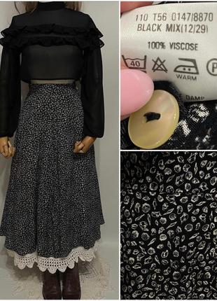 Англия винтажная пышная юбка с двумя кармашками в интересный принт ракушки из 100% вискозы готика готический стиль