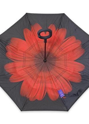 Зонтик обратного сложения sl трость с цветком изнутри #01711a/25 фото