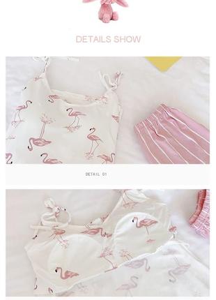 Пижама женская с принтом фламинго. комплект из топа и шортов для дома, сна5 фото