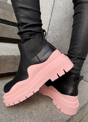 Женские сапоги в стиле bottega vneta "low black pink" premium