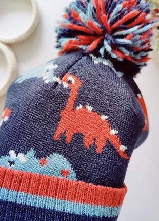 5,6 лет, теплая шапка двойной вязки в динозаврах артикул: 17363