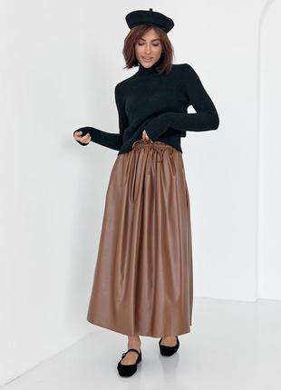 Женская длинная юбка из эко кожи,женская длинная юбка с эко козыря, прядящая юбка, кожаная юбка1 фото